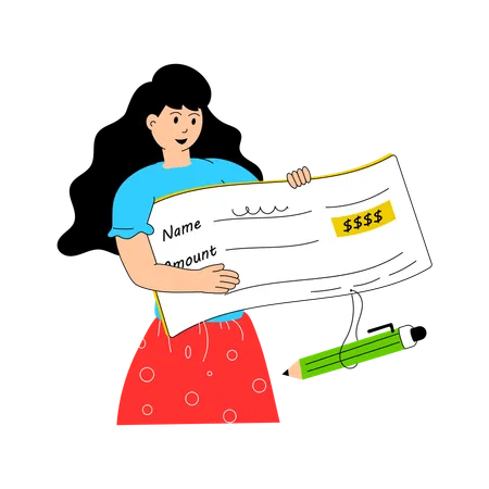 Woman signing Bank Cheque  Illustration