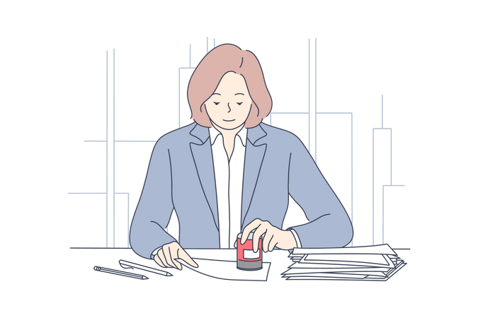 Woman signing contract  Illustration