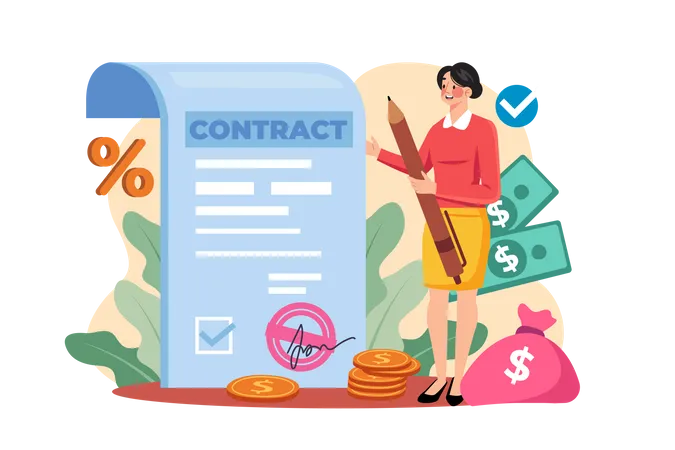 Woman signing house agreement Illustration