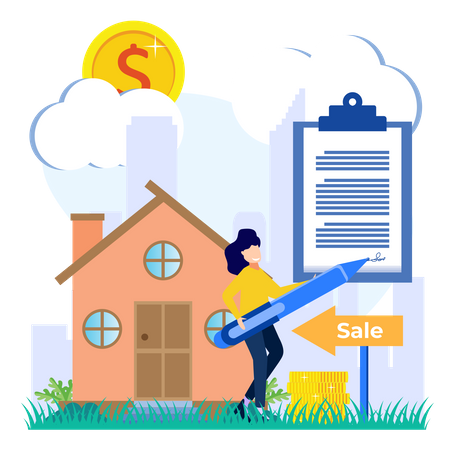 Woman signing house buy contract  Illustration