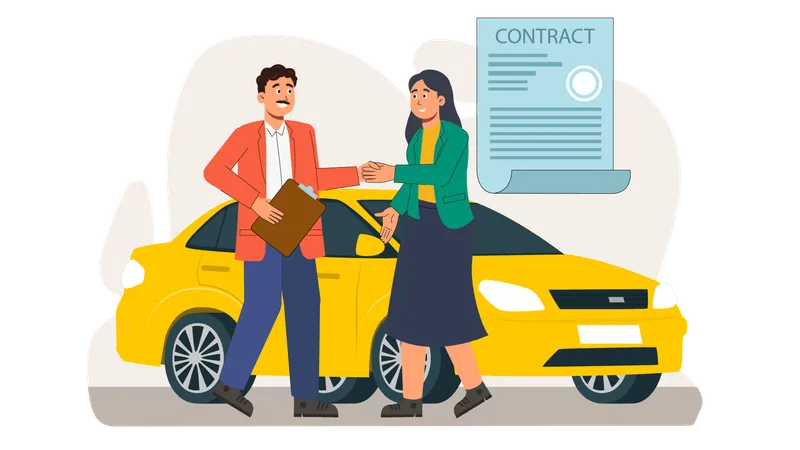 Woman signs car contract for limited period  Illustration