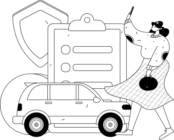 Woman signs car insurance contract  Illustration