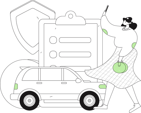 Woman signs car insurance contract  Illustration