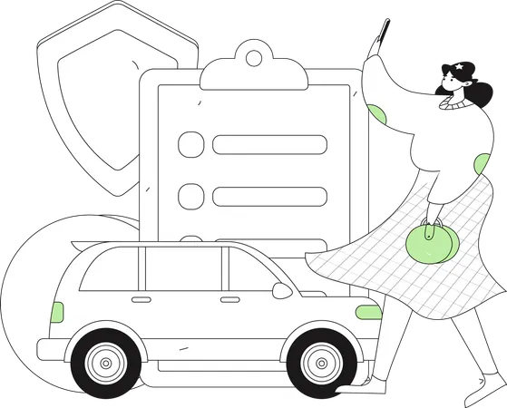 Woman signs car insurance contract  Illustration