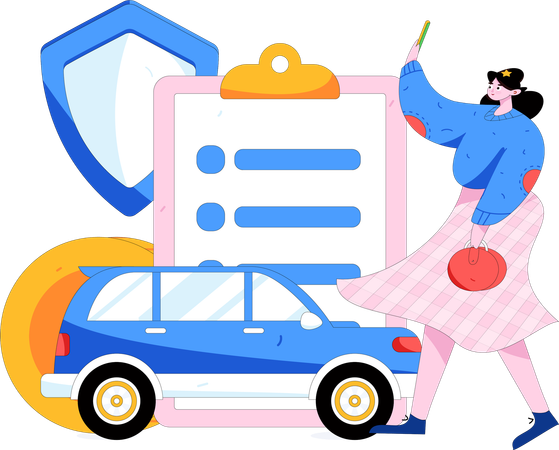 Woman signs car insurance contract  Illustration