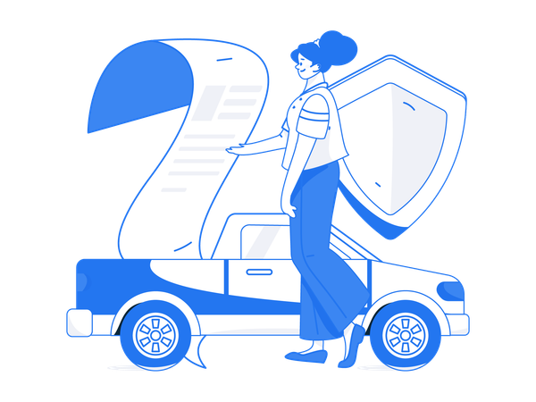 Woman signs car insurance document  Illustration