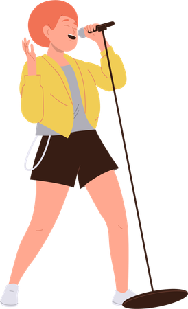 Woman singer performing singing in microphone  イラスト