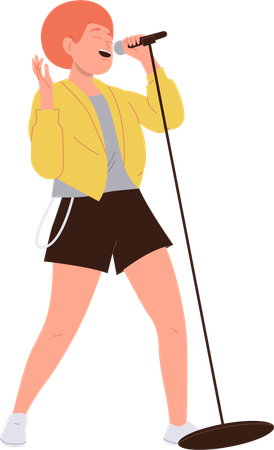 Woman singer performing singing in microphone  Illustration