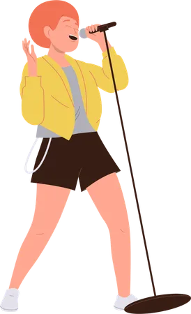 Woman singer performing singing in microphone  Illustration