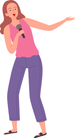 Woman Singer Singing Karaoke  Illustration