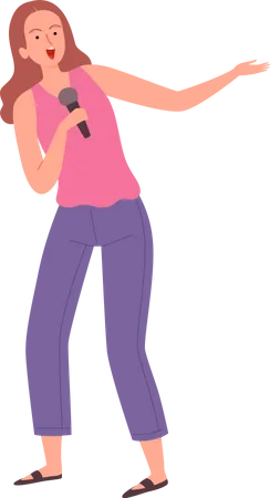 Woman Singer Singing Karaoke  Illustration