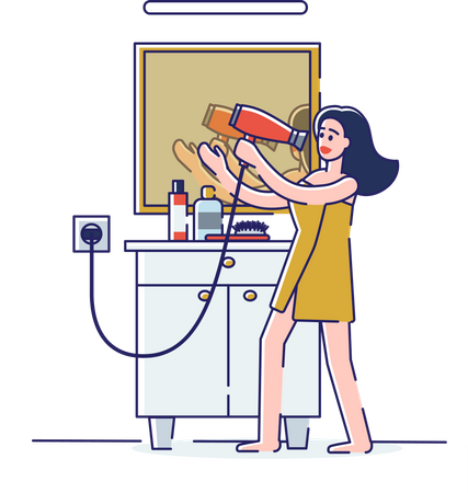 Woman singing in hair dryer Illustration