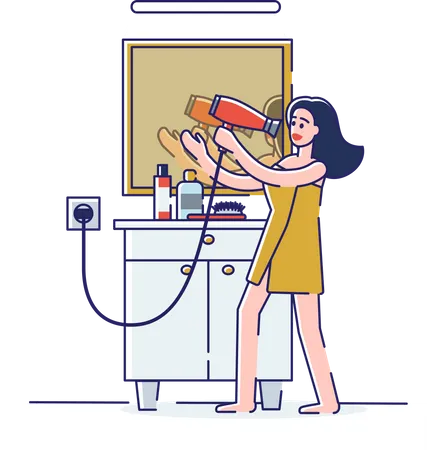 Woman singing in hair dryer  Illustration