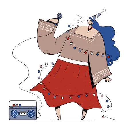 Woman singing karaoke Illustration