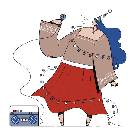 Woman singing karaoke  Illustration