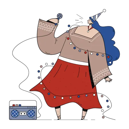 Woman singing karaoke  Illustration