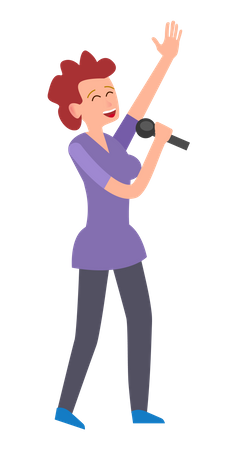 Woman singing song in mic  Illustration