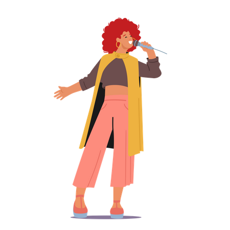 Woman Singing Through Mic And Performing Live Illustration
