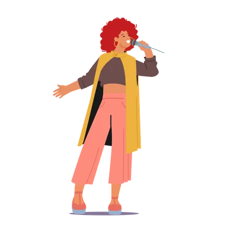 Woman Singing Through Mic And Performing Live  Illustration