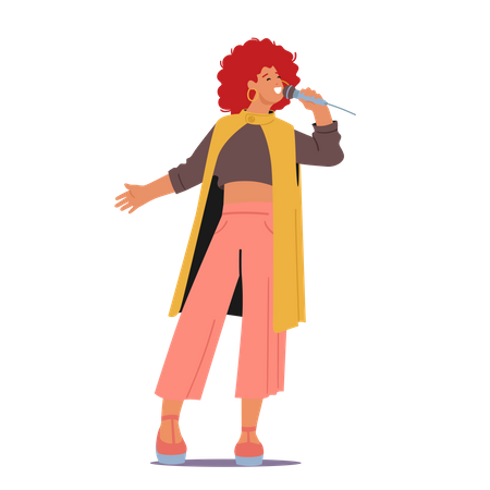 Woman Singing Through Mic And Performing Live  Illustration