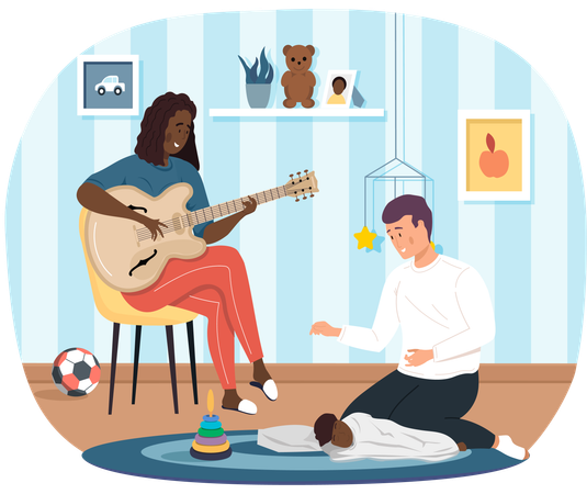 Woman sings song to husband  Illustration