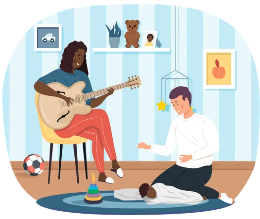 Woman sings song to husband  Illustration