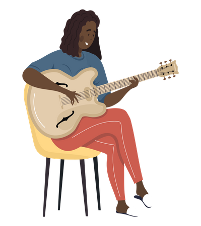 Woman sings song while playing guitar  Illustration