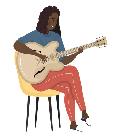 Woman sings song while playing guitar  Illustration