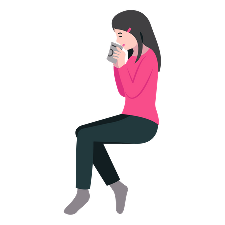 Woman Sipping Coffee  Illustration