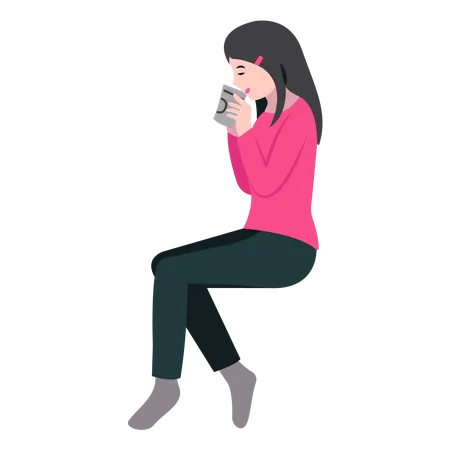 Woman Sipping Coffee  Illustration