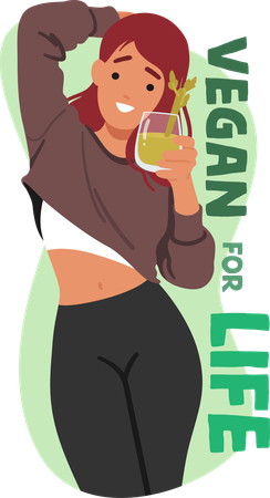 Woman Sips Green Healthy Smoothie  Illustration