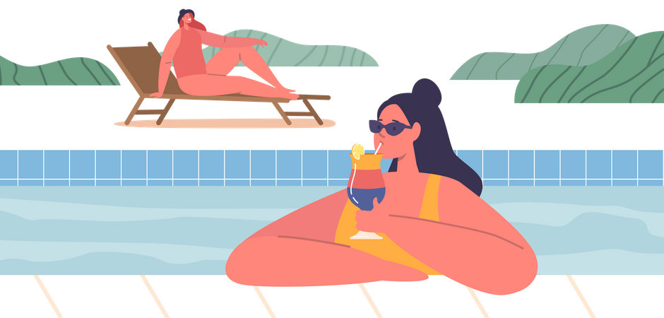 Woman Sips On Cocktail  Illustration