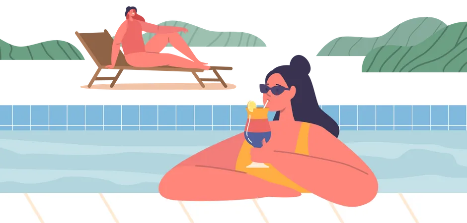 Woman Sips On Cocktail  Illustration