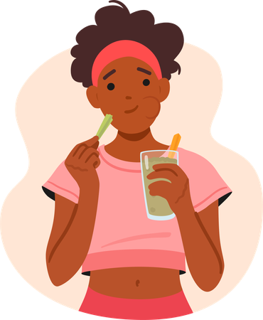 Woman Sips Smoothie  Illustration