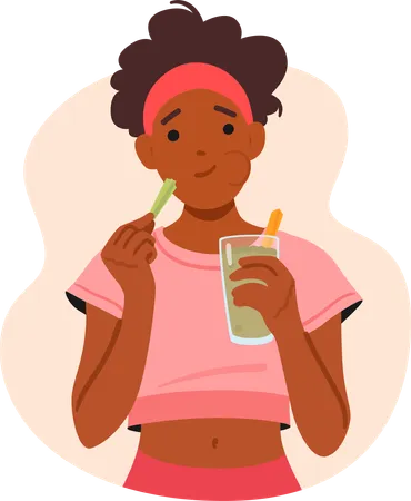 Vibrant Vegan Woman Sips A Colorful Smoothie Radiating Health And Sustainability Her Eco Conscious Choice Reflects Her Commitment To A Cruelty Free Lifestyle Cartoon People Vector Illustration Illustration