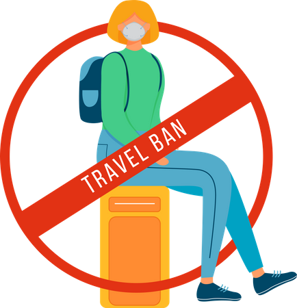 Woman sit on luggage in airport for Forbidden tourism  Illustration