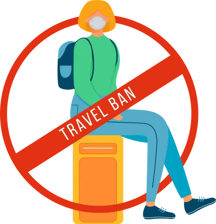 Woman sit on luggage in airport for Forbidden tourism  Illustration