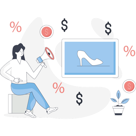 Woman sits on a chair humorously balancing a shoe on her head  Illustration