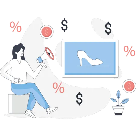 Woman sits on a chair humorously balancing a shoe on her head  Illustration