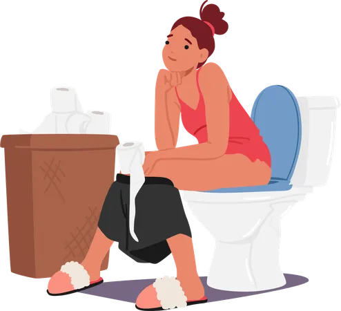 Female Character Poop Daily Hygiene Routine Woman Sits On The Toilet In The Serene Solitude Of The Bathroom A Momentary Escape Contemplating Thoughts In Quietude Cartoon People Vector Illustration Illustration