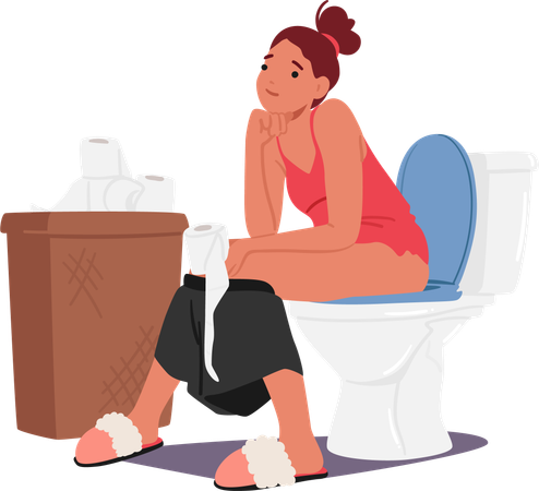 Woman Sits On Toilet  Illustration