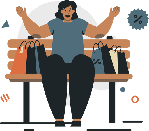 Woman sitting after shopping  Illustration