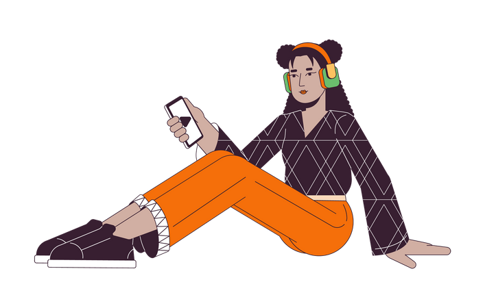 Woman sitting and listening to music  Illustration