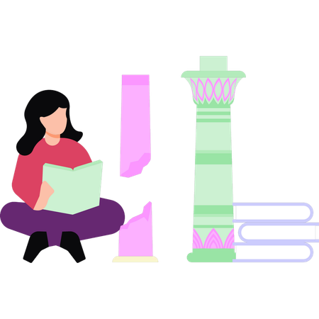 Woman sitting and reading  book  Illustration