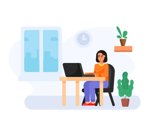 Woman sitting and working from home  Illustration