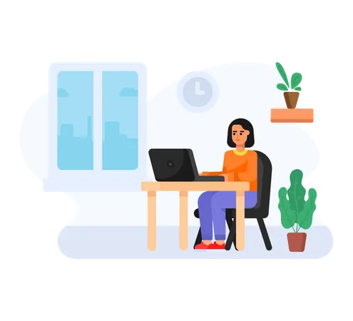 Woman sitting and working from home  Illustration