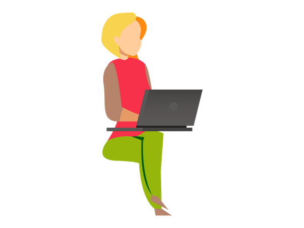 Woman sitting and working on her laptop Illustration