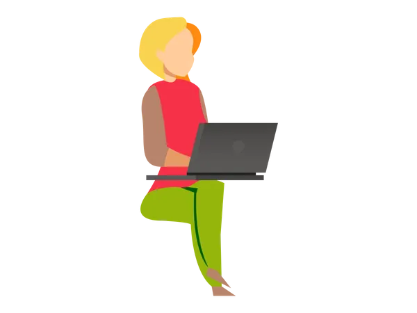 Woman sitting and working on her laptop  Illustration