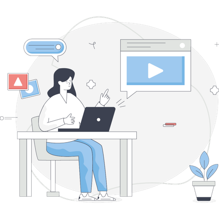 Woman sitting at a desk  Illustration