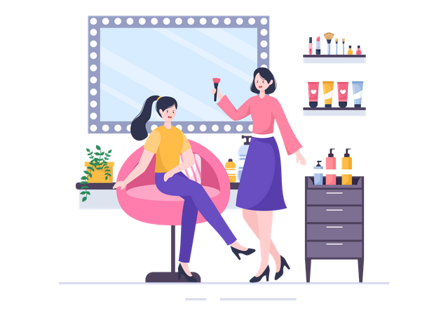 Woman sitting at makeup parlor Illustration